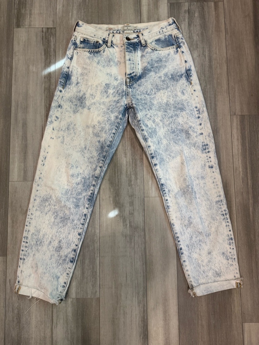 Topman Blue & White Acid-Wash Relaxed Jeans